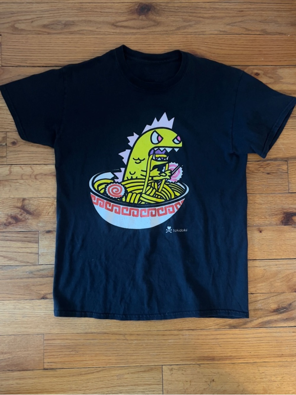 tokidoki Simone Legno S/S Tee with Yellow Ramen Dinosaur Monster Graphic, M
